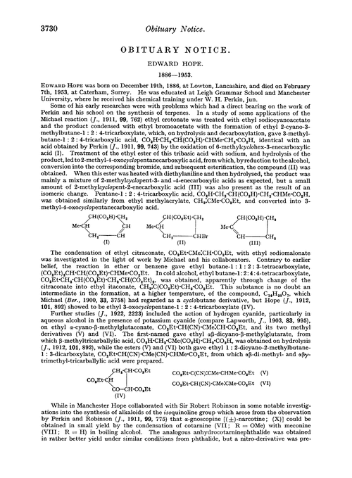 Obituary notice: Edward Hope, 1886–1953