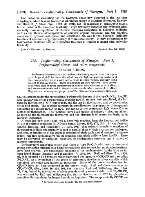 768. Perfluoroalkyl compounds of nitrogen. Part I. Perfluoroalkyl-nitroso- and -nitro-compounds