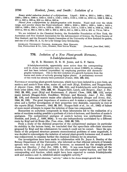 776. Isolation of a new plant-growth hormone, 3-indolylacetonitrile