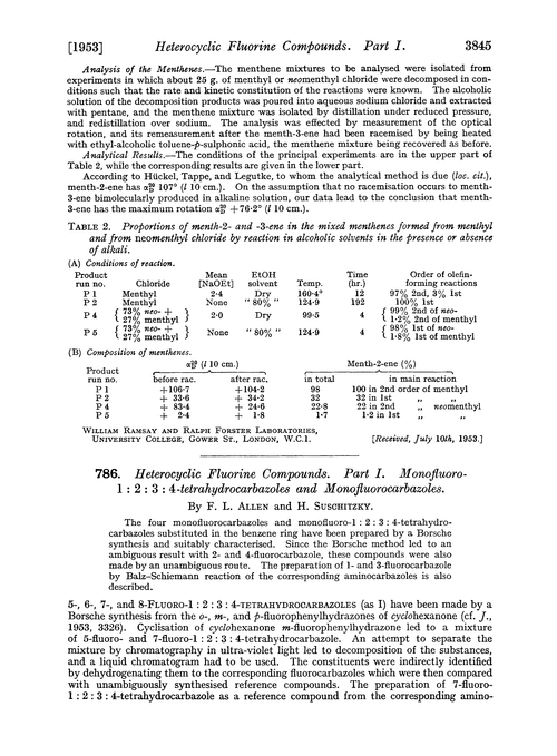 786. Heterocylic fluorine compounds. Part I. Monofluoro-1 : 2 : 3 : 4-tetrahydrocarbazoles and monofluorocarbazoles