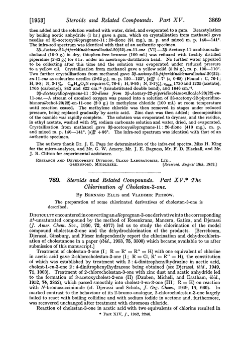 789. Steroids and related compounds. Part XV. The chlorination of cholestan-3-one