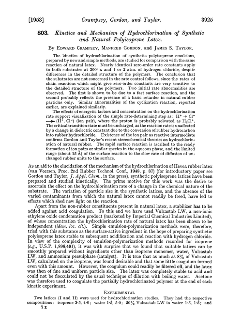 803. Kinetics and mechanism of hydrochlorination of synthetic and natural polyisoprene latex