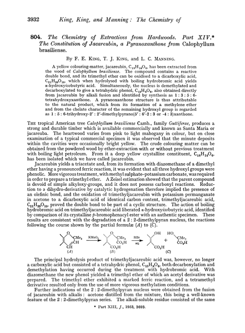 804. The chemistry of extractives from hardwoods. Part XIV. The constitution of jacareubin, a pyranoxanthone from Calophyllum brasiliense