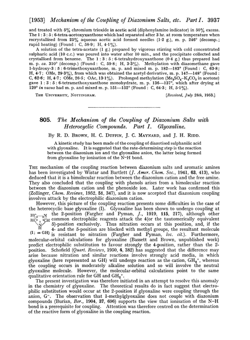 805. The mechanism of the coupling of diazonium salts with heterocyclic compounds. Part I. Glyoxaline