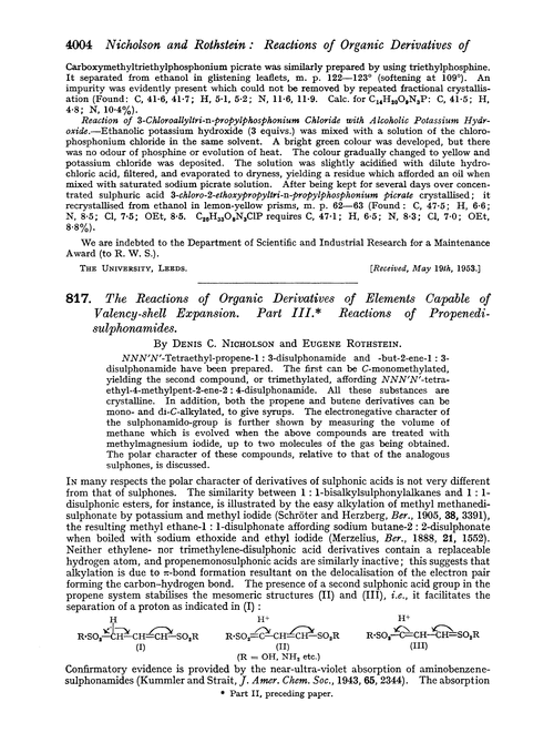 817. The reactions of organic derivatives of elements capable of valency-shell expansion. Part III. Reactions of propenedisulphonamides