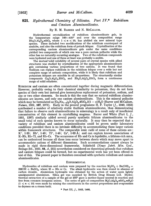 821. Hydrothermal chemistry of silicates. Part IV. Rubidium and cœsium aluminosilicates