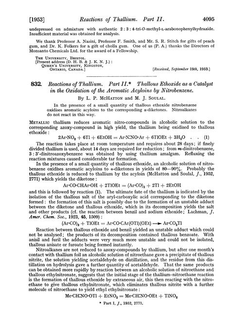 832. Reactions of thallium. Part II. Thallous ethoxide as a catalyst in the oxidation of the aromatic acyloins by nitrobenzene