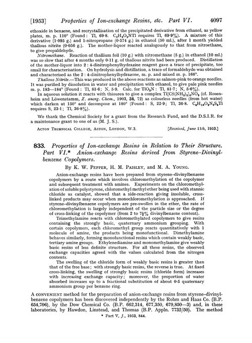 833. Properties of ion-exchange resins in relation to their structure. Part VI. Anion-exchange resins derived from styrene-divinyl-benzene copolymers