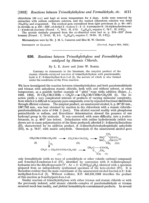 836. Reactions between trimethylethylene and formaldehyde catalysed by stannic chloride