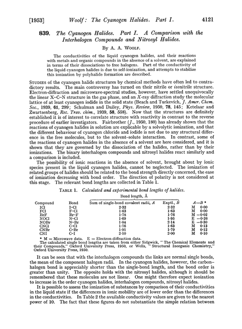839. The cyanogen halides. Part I. A comparison with the interhalogen compounds and nitrosyl halides