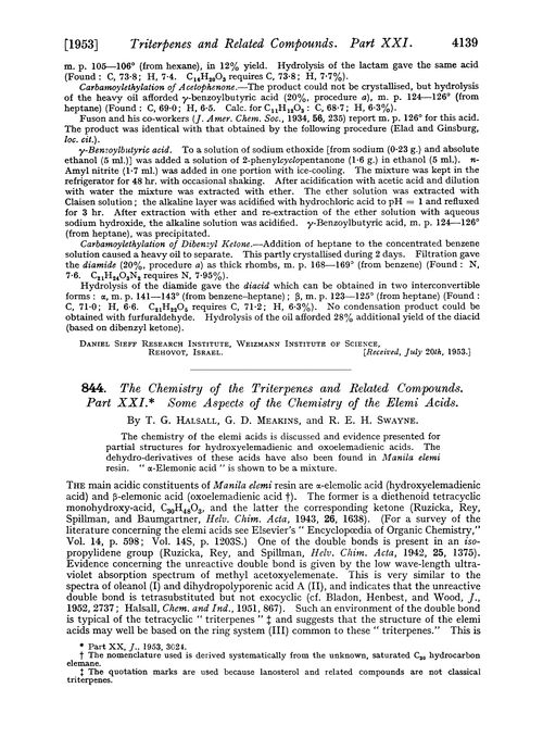 844. The chemistry of the triterpenes and related compounds. Part XXI. Some aspects of the chemistry of the elemi acids
