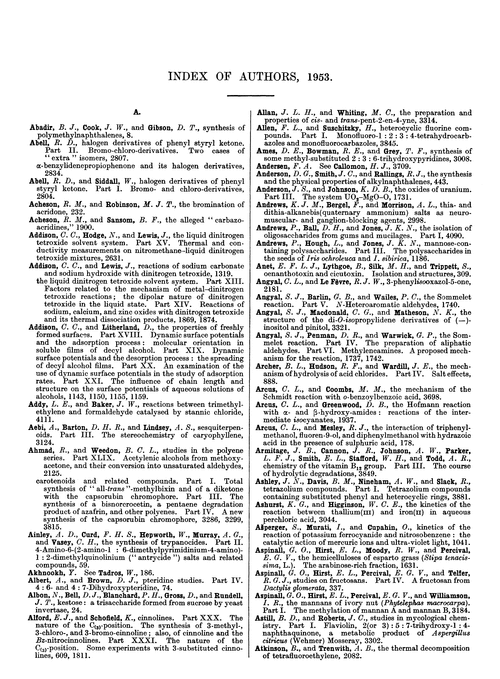 Index of authors, 1953