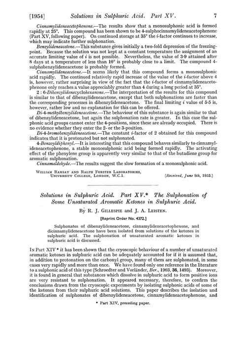 Solutions in sulphuric acid. Part XV. The sulphonation of some unsaturated aromatic ketones in sulphuric acid