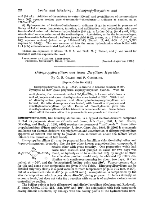 Diisopropylberyllium and some beryllium hydrides