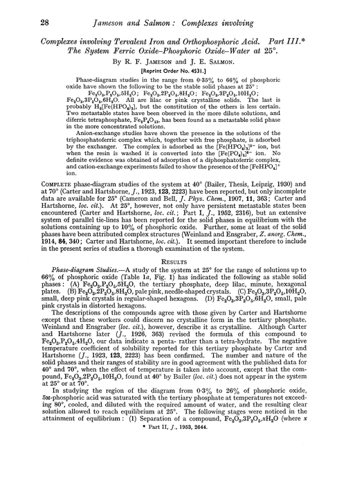 Complexes involving tervalent iron and orthophosphoric acid. Part III. The system ferric oxide–phosphoric oxide–water at 25°