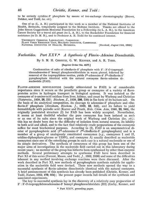 Nucleotides. Part XXV. A synthesis of flavin–adenine dinucleotide