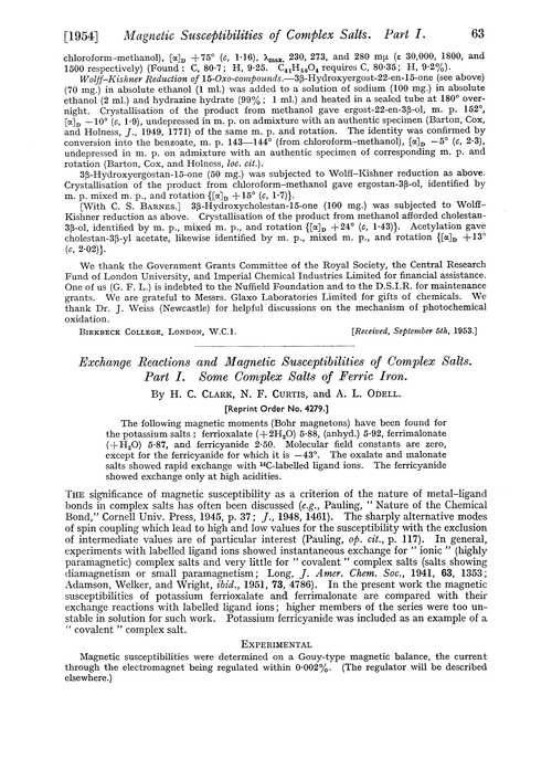 Exchange reactions and magnetic susceptibilities of complex salts. Part I. Some complex salts of ferric iron