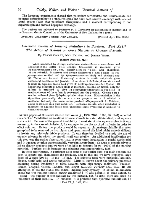 Chemical actions of ionising radiations in solution. Part XII. The action of X-rays on some steroids in organic solvents