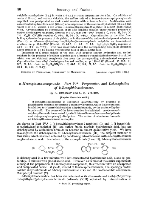 o-Mercapto-azo-compounds. Part V. Preparation and debenzylation of 2-benzylthioazobenzene