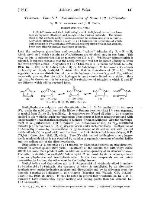 Triazoles. Part II. N-substitution of some 1 : 2 : 4-triazoles