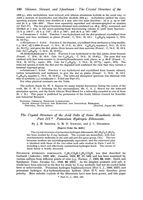 The crystal structure of the acid salts of some monobasic acids. Part III. Potassium hydrogen dibenzoate