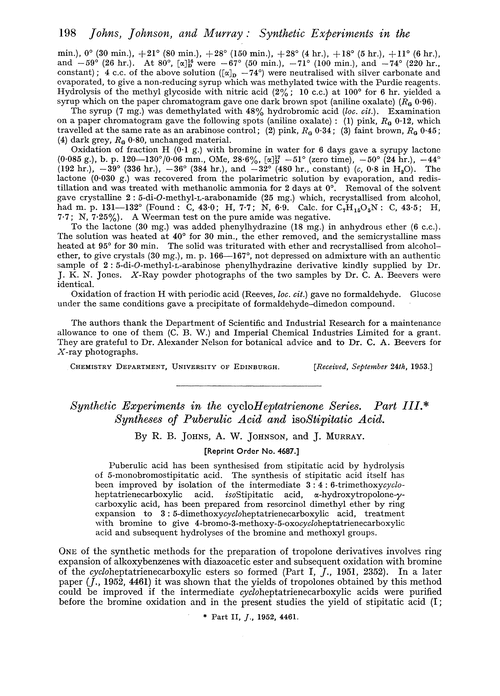 Synthetic experiments in the cycloheptatrienone series. Part III. Syntheses of puberulic acid and isostipitatic acid