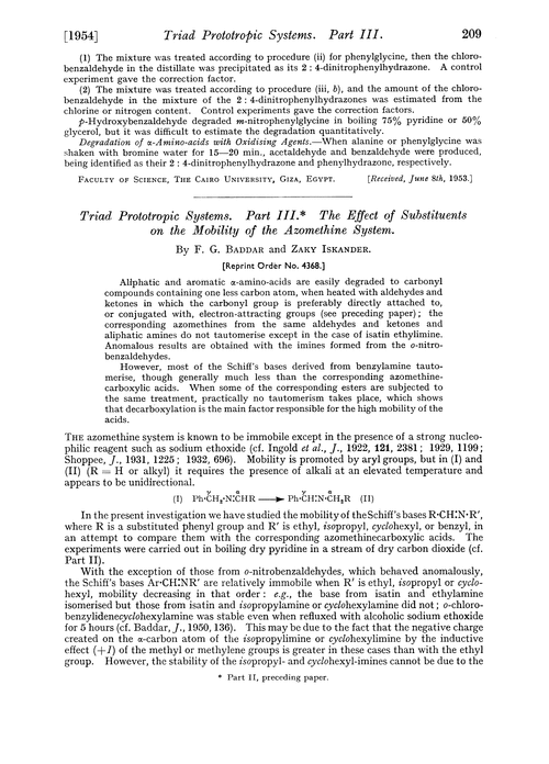 Triad prototropic systems. Part III. The effect of substituents on the mobility of the azomethine system