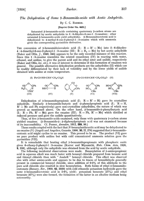 The dehydration of some β-benzamido-acids with acetic anhydride