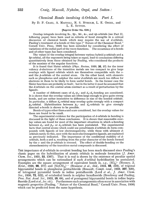 Chemical bonds involving d-orbitals. Part I