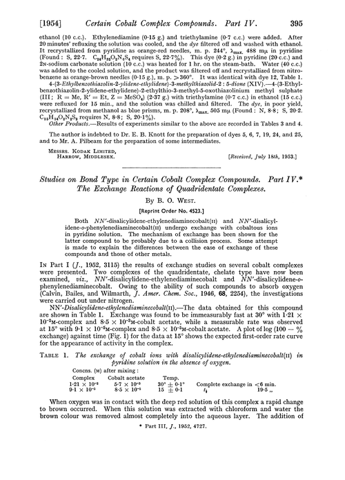 Studies on bond type in certain cobalt complex compounds. Part IV. The exchange reactions of quadridentate complexes