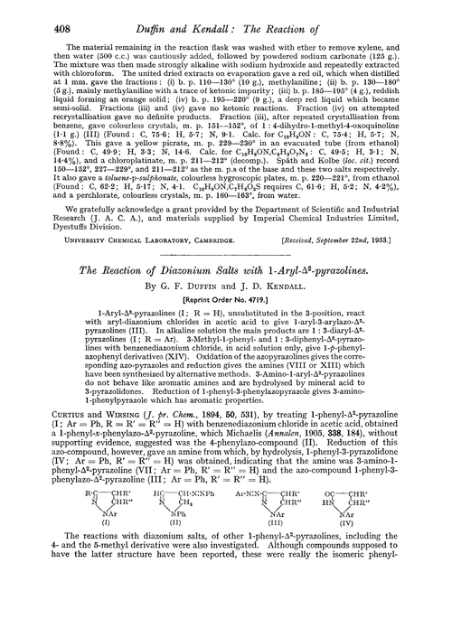 The reaction of diazonium salts with 1-aryl-Δ2-pyrazolines