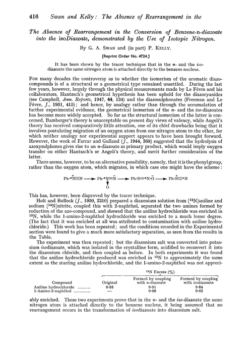 The absence of rearrangement in the conversion of benzene-n-diazoate into the isodiazoate, demonstrated by the use of isotopic nitrogen