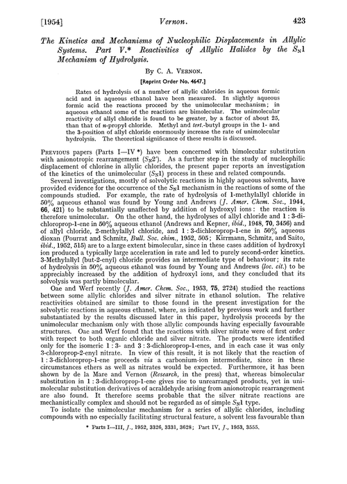 The kinetics and mechanisms of nucleophilic displacements in allylic systems. Part V. Reactivities of allylic halides by the SN1 mechanism of hydrolysis