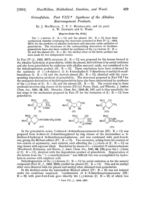 Griseofulvin. Part VIII. Syntheses of the alkaline rearrangement products