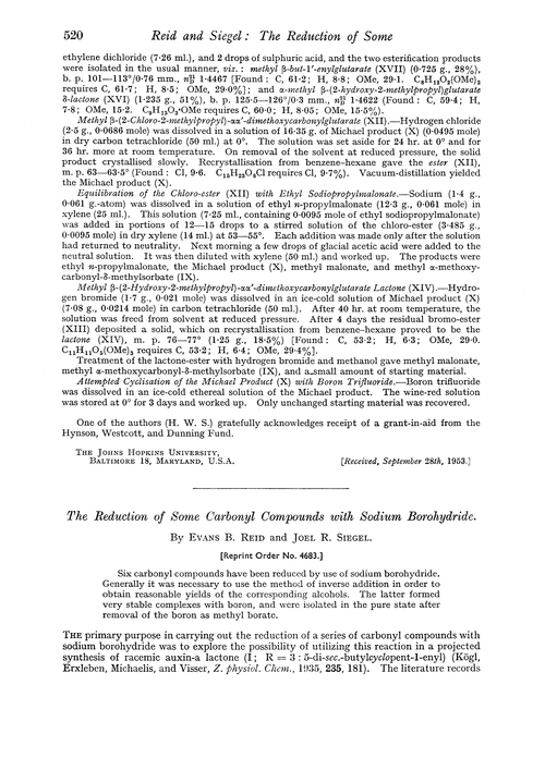 The reduction of some carbonyl compounds with sodium borohydride