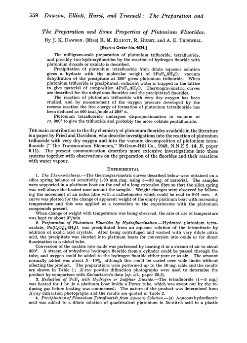 The preparation and some properties of plutonium fluorides