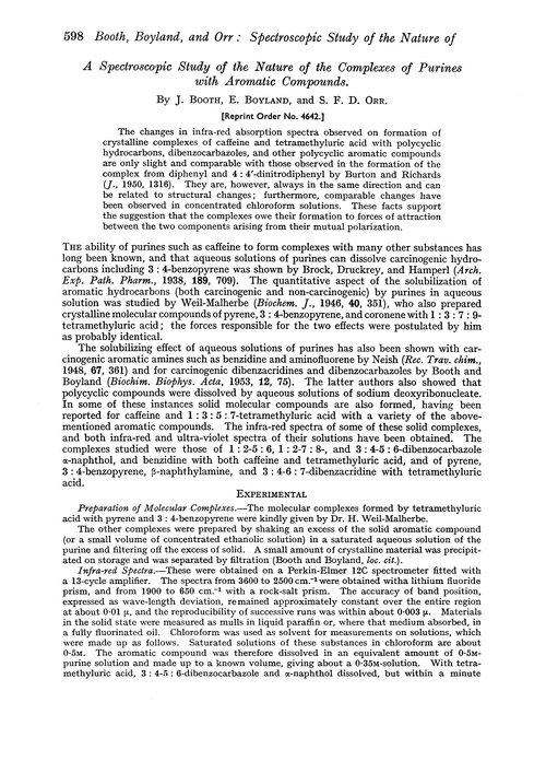 A spectroscopic study of the nature of the complexes of purines with aromatic compounds