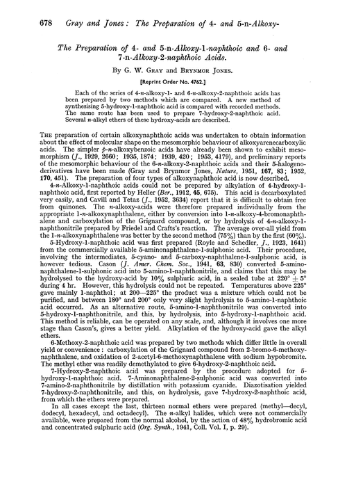 The preparation of 4- and 5-n-alkoxy-1-naphthoic and 6- and 7-n-alkoxy-2-naphthoic acids