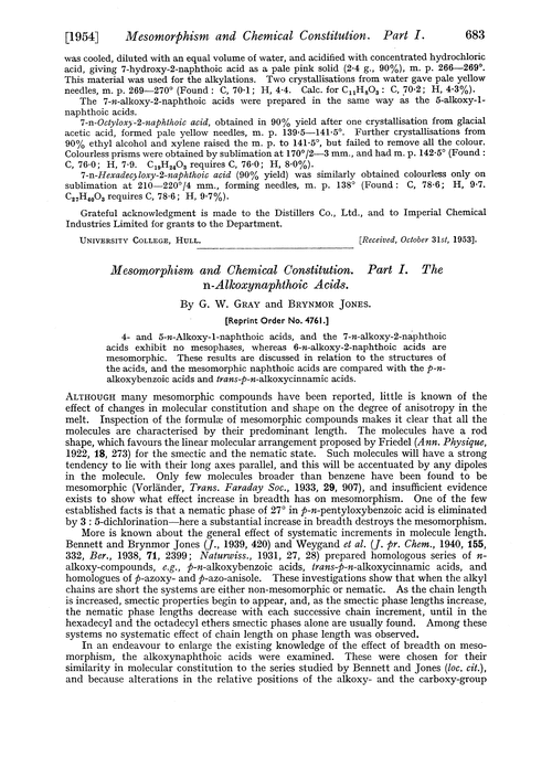 Mesomorphism and chemical constitution. Part I. The n-alkoxynaphthoic acids