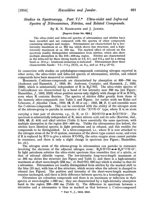 Studies in spectroscopy. Part VI. Ultra-violet and infra-red spectra of nitrosamines, nitrites, and related compounds