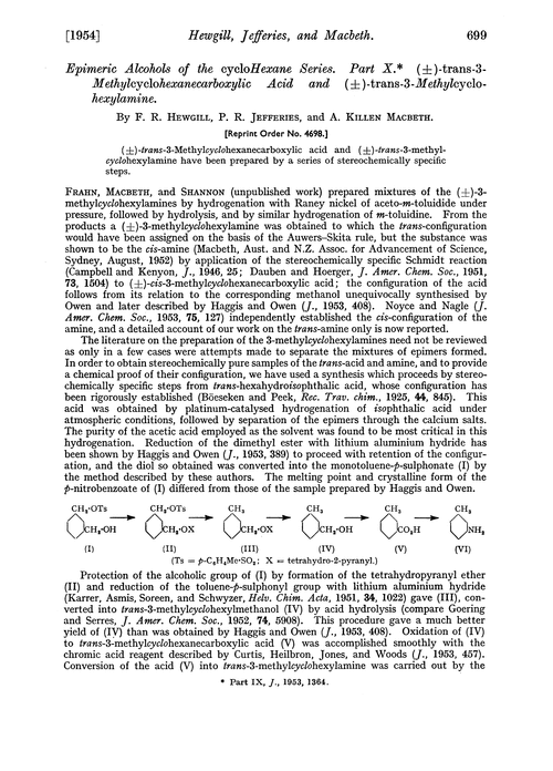 Epimeric alcohols of the cyclohexane series. Part X. (±)-trans-3-Methylcyclohexanecarboxylic acid and (±)-trans-3-methylcyclohexylamine