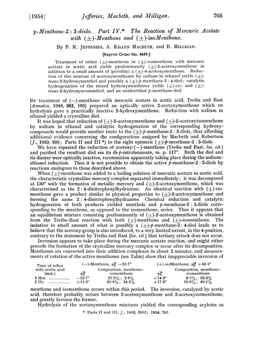 p-Menthane-2 : 3-diols. Part IV. The reaction of mercuric acetate with (±)-menthone and (±)-isomenthone
