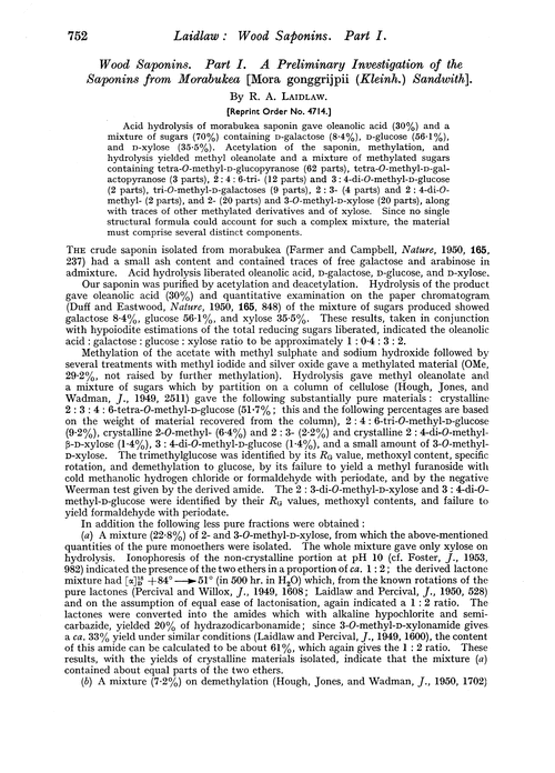 Wood saponins. Part I. A preliminary investigation of the saponins from morabukea [Mora gonggrijpii(Kleinh.) sandwith]