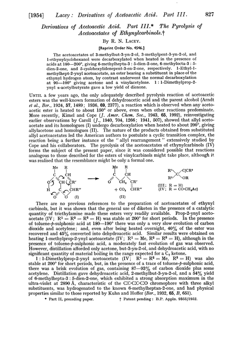Derivatives of acetoacetic acid. Part III. The pyrolysis of acetoacetates of ethynylcarbinols