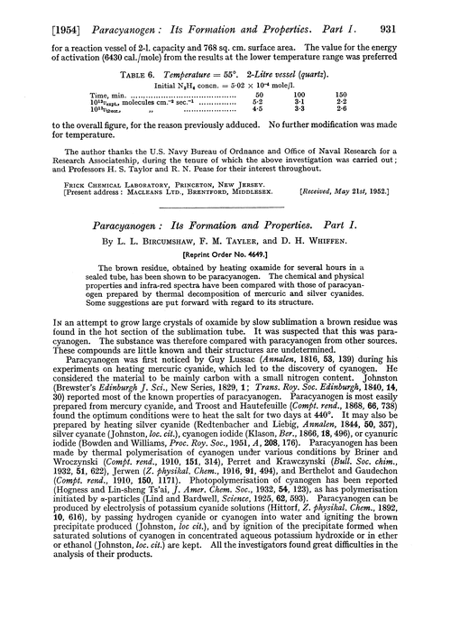 Paracyanogen: its formation and properties. Part I