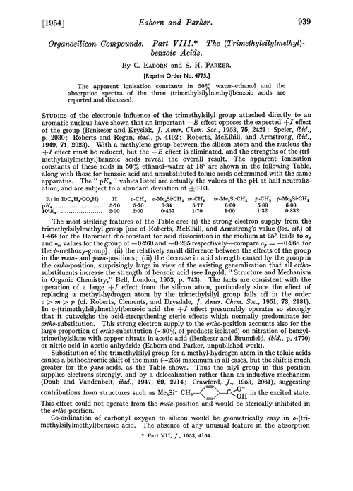 Organosilicon compounds. Part VIII. The (trimethylsilylmethyl)benzoic acids