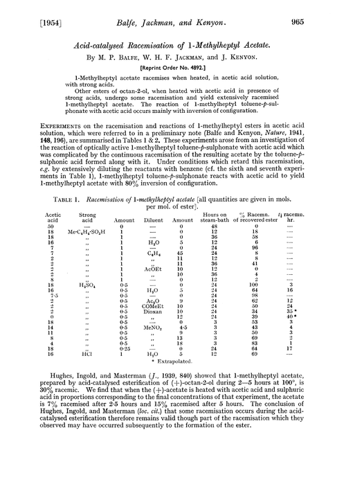 Acid-catalysed racemisation of 1-methylheptyl acetate