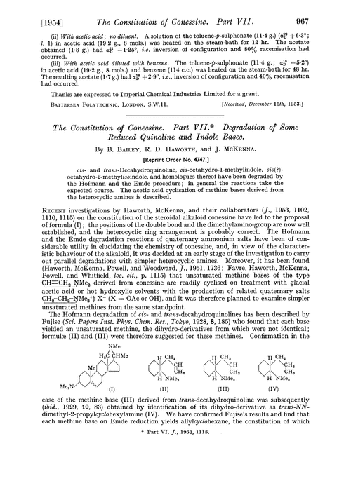 The constitution of conessine. Part VII. Degradation of some reduced quinoline and indole bases