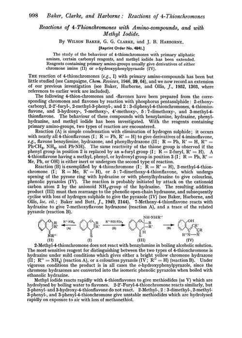 Reactions of 4-thionchromones with amino-compounds, and with methyl iodide