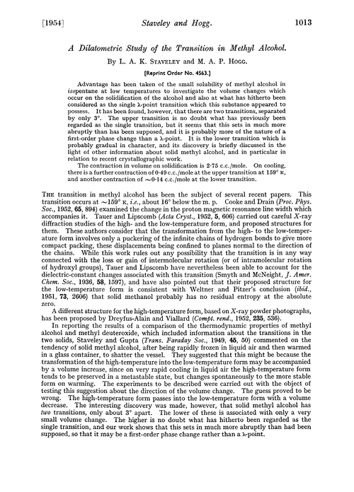 A dilatometric study of the transition in methyl alcohol